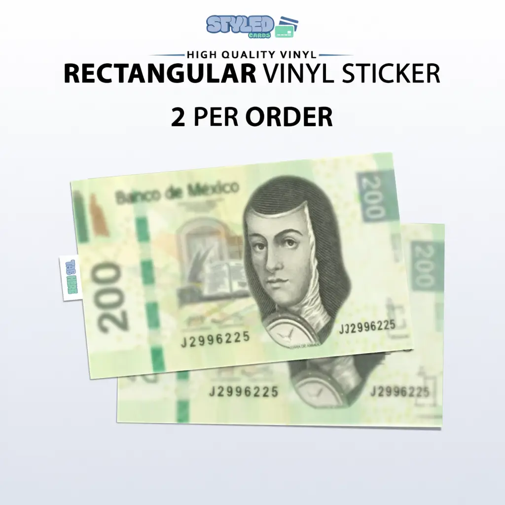 200 PESO SOR JUANA rectangular vinyl STICKER 200 PESO SOR JUANA rectangular vinyl STICKER