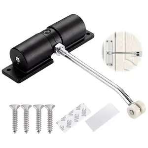 Automatic Door Closer for Indoor Doors, Spring Mechanism, Includes 4 Screws and Adjustment Rod, Suitable for Office and Garden Gates