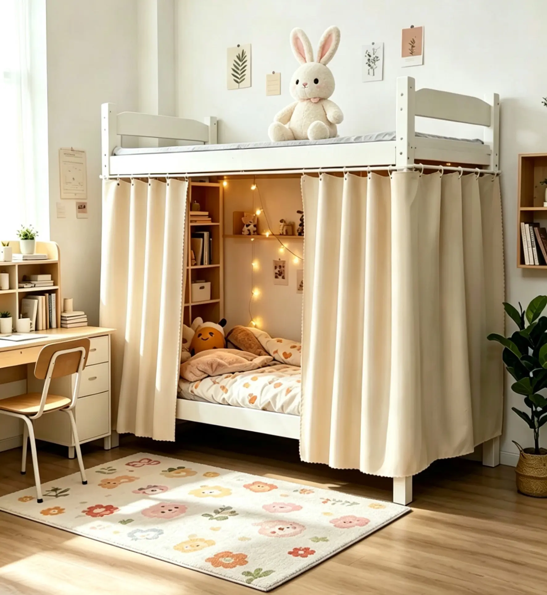 Thick Privacy Canopy Curtains - Solid Heavy Textile Bunk Bed Mosquito Net Bedding Accessory, Protects Sleep From Light, Secure Thick Shading for Student Rooms