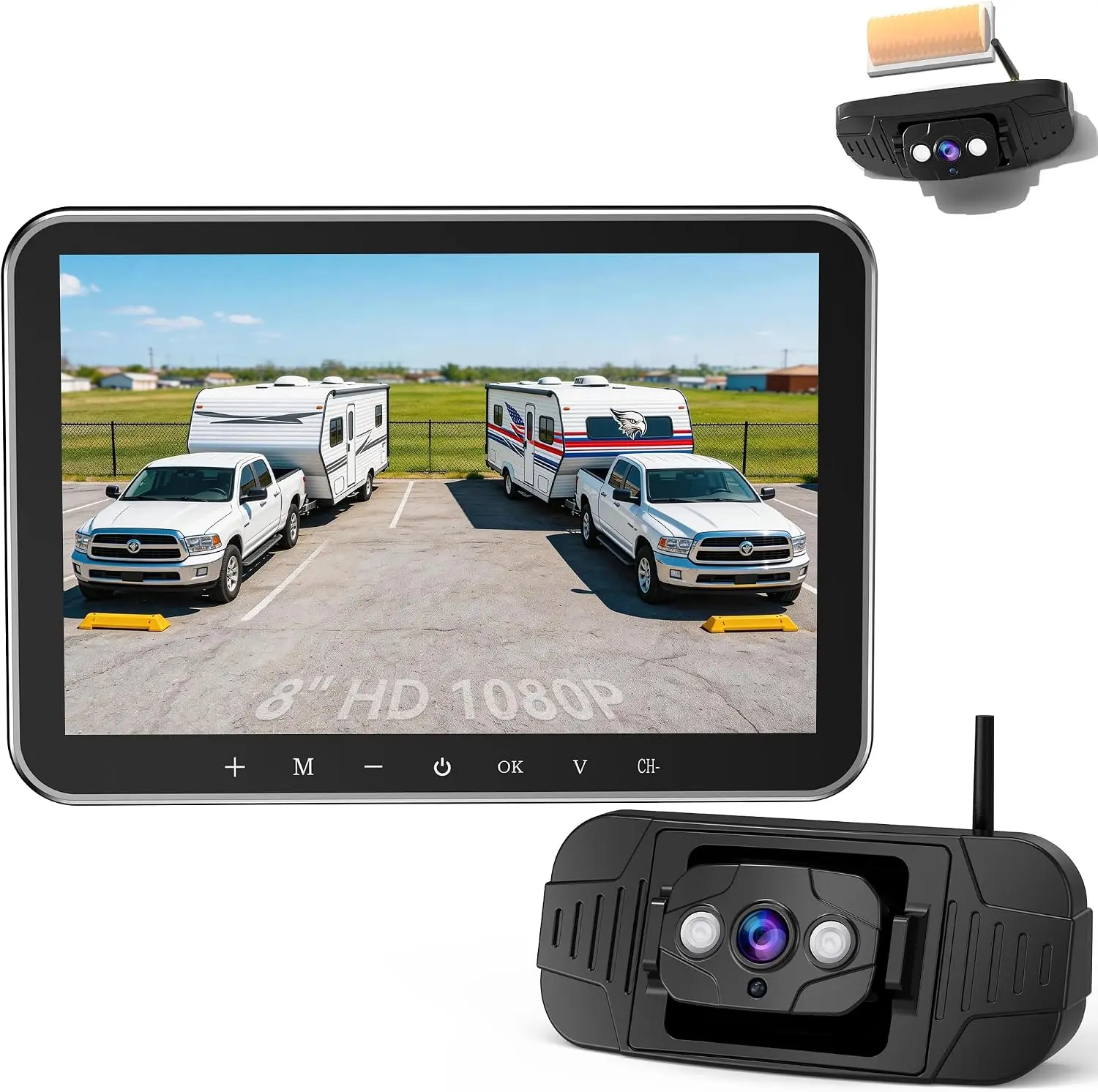 Plug-Play RV Camera System Wireless for Furrion Pre-Wired: 20-Min Easy Install for Trailer Camper - 8" HD 1080P Large Screen See Every Obstacle at a Glance for Campsite Reversing & Drive Monitoring