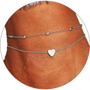 Gold Silver Ankle Bracelets for Women, 14K Gold Anklets for Women Waterproof Cuban Figaro Link Gold Anklet Set Layered Glitter Ankle Bracelet Silver Anklets Jewelry Gift