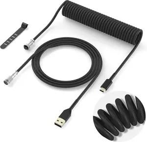 Womier Coiled Keyboard Cable - Detachable Aviator Coiled Cable for Mechanical Gaming Keyboard, Type C to USB A Mix 5.9in for Gaming Key Board and Cellphone