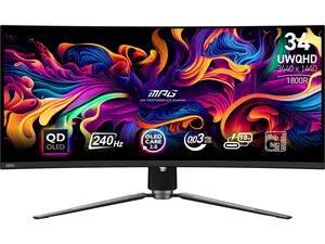 MSI MPG 341CQPX QD-OLED 34” Ultrawide Gaming Monitor – UWQHD, 240Hz, 0.03ms GTG, QD-OLED Curved 1800R, HDR True Black 400, G-Sync Compatible, HDMI 2.1, 98W USB-C, Anti-Reflection, Adjustable Stand