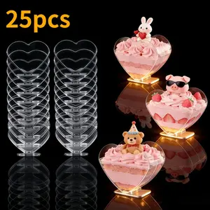25 Pack Creative Heart Shaped Dessert Cups – Romantic Plastic Cups for Cake, Pudding, Mousse & Appetizers | Perfect for Valentine’s Day, Wedding, Party & Dessert Table
