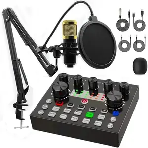 Capacitive microphone combined with V8S sound card kit, professional podcast equipment, including DJ mixing effect board audio interface, suitable for live streaming, recording, singing, voice chatting, gaming and home use