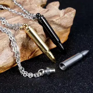 Classic Stainless Steel Hollow Point Bullet Pendant Necklace (Silver, Gold, Black)