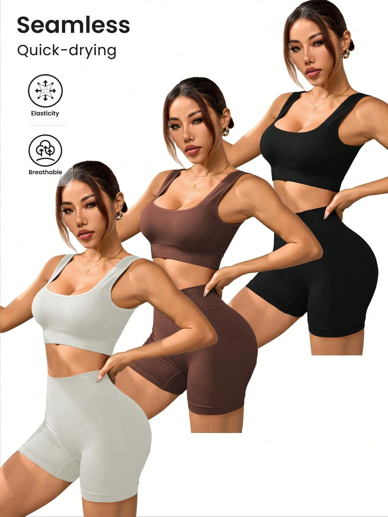 【Clearance sale】 Women's Short Sleeve Yoga SetWomen's Minimalist Solid Color Push Up Bra & High Waist Boxer Briefs Set for Spring, Summer Clothes Women, Workout Sets Yoga Lounge Suit Stretchable Activewear Sportswear All Seasons  tiktok shop coupons