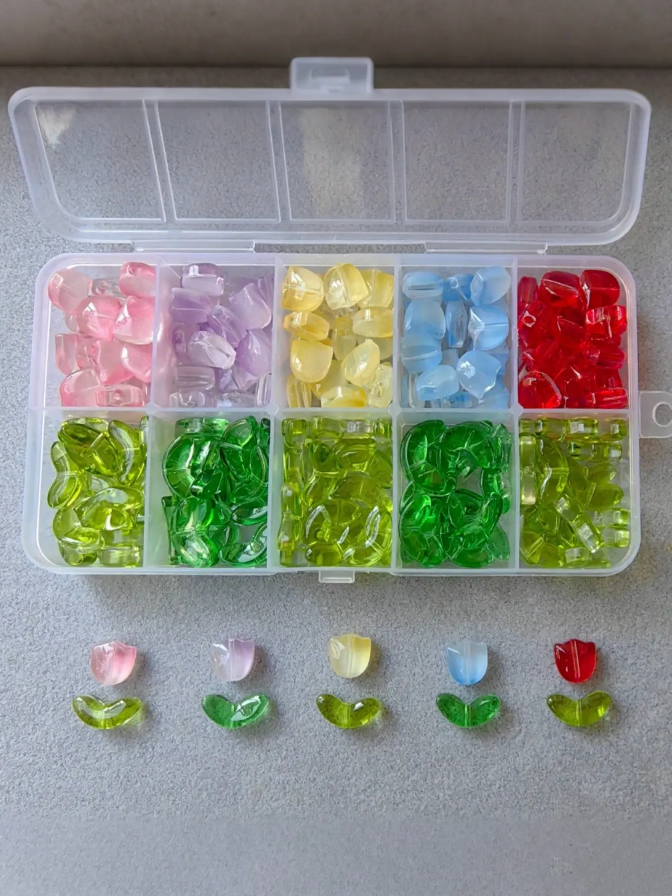1 Box About 100pcs+50pcs Tulip Glass Beads, Tulip Shape, Cute Floral Design, DIY Jewelry Making Materials, Jewelry Making Supplies, Necklace, Bracelet, Earrings, Keychain, Christmas Decorations
