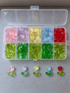 1 Box About 100pcs+50pcs Tulip Glass Beads, Cute Floral Design, DIY Jewelry Making Materials, Necklace, Bracelet, Earrings, Keychain, Christmas Decorations