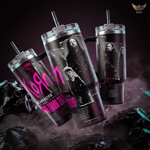 Korn Architects Euro Tour 2026 40 oz Vacuum Insulated Water Bottle with Handle Graphic, 18/8 Stainless Steel Portable Leakproof Travel Mug, Keeps Drinks Hot/Cold 12H+ for Rock Music Fans Concert Merch Gift