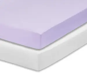 Everyday Kids 2 Pack Fitted Crib Sheet, 100% Soft Breathable Microfiber its Standard Size Crib Mattress 28in x 52in-White/Lavender