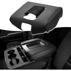 Auto Center Console Cover Replacement for Chevy Chevrolet Silverado & GMC Sierra 1500 2500 3500 2014-2018, Vinyl Leather Armrest Replace Covering, Anti-Scratch, Split Bench Jump Seat (Black)
