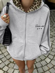 Unisex Hooded Sweatshirt, Fuzzy Texture, Striped Design, Casual Style, Simple & Unique, Lazy Look, Fall Winter New, High-Quality, Women's Office Wear