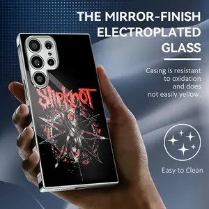 Band S-Slipknot Rock Phone Case Luxury Electroplated Metal Frame Case for Samsung Galaxy S25 S24 S23 Ultra, Mirror Tempered Glass Back Phone Case, Slim Shockproof Anti-Scratch Protective Cover, Matte Finish with Camera Protection