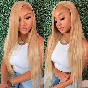 OQ HAIR Honey Blonde 27# Colored 7x5 Glueless Drawstring Wig Human Hair Lace Front Wigs Pre Everything