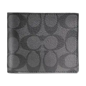COACH 3-in-1 Wallet for Men: Embossed Signature Coated Canvas Fold-Over Wallet with Detachable Compartment, Black
