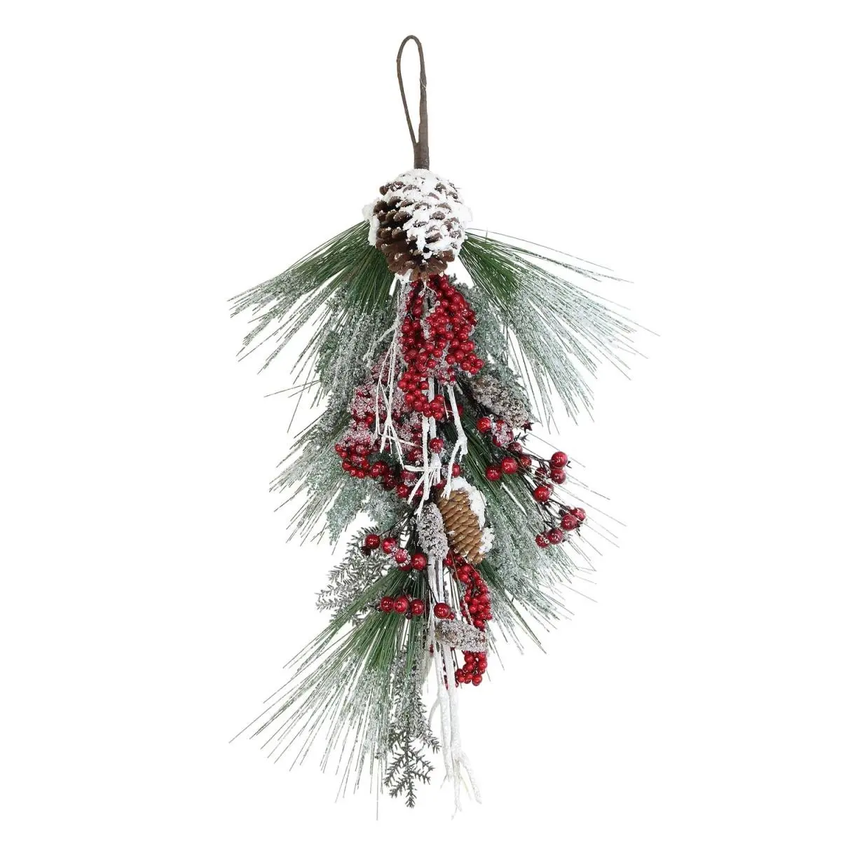 212 MAIN 28 in. Artificial Christmas Door Swag - Plastic Festive Red Berries, Pine Cones & Greenery Decor with Vibrant Look