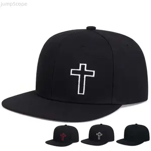 Unisex Cross Embroidered Flat Brim Snapback Hat, Summer Breathable Casual Baseball Cap, Adjustable Sun Protection Trucker Hat for Men Women Streetwear Daily Use
