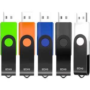 64GB USB 2.0 Flash Drives Thumb Drive Memory Stick Drive Swivel Design, (5 Five Colors: Black White Blue Green Orange)
