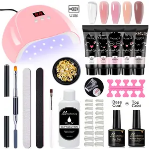 Polymer Gel Nail Extension Kit, Includes 5 Extension Gels, 54W Nail Lamp, Base Gel, No-Rinse Topcoat, Nail Cleaner, Transparent Nail Mold, and Full Set of Polymer Gel Nail Tools, Suitable for Nail Art Beginners, Holiday Gifts