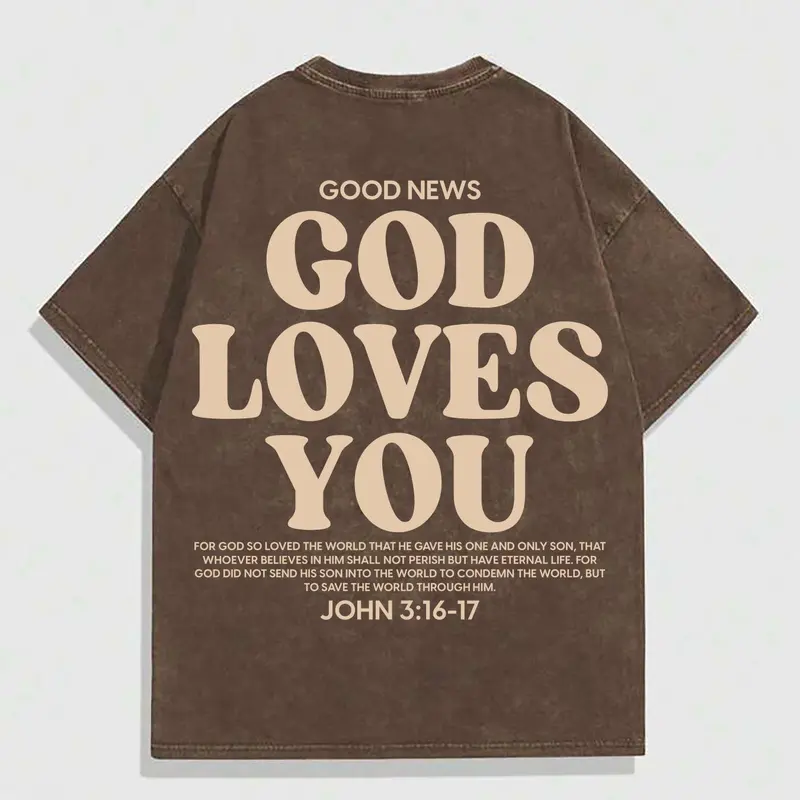 Men's 100% Cotton God Loves You Letter Print Distressed Round Neck Tee, Regular Fit Casual Comfy Short Sleeve Crew Neck T-shirt for Summer, Fashion Men's Top for Daily Wear, Casual Streetwear, Casual Graphic Tee