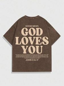 men's 100% cotton god loves you letter print distressed round neck tee, regular fit casual comfy short sleeve crew neck t-shirt for summer, fashion men's top for daily wear