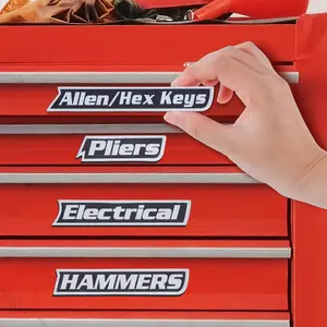 Magnetic Tool Box Labels-Strong Magnets，12 Pack of Reusable Multipurpose Tags for Steel Tool Boxes, Drawers,and Cabinets(Red)