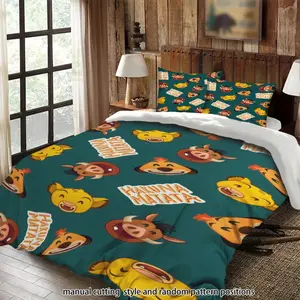 Lion King character design and Hakuna Matata text 3-piece comforter set, bedding set, suitable as a gift.