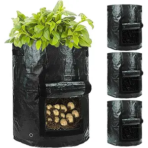 Potato Planting Bags Gallon Pack of 3, Durable Pe Fabric Planter with Flip Lid Harvest Window and Handle, Outdoor Planters, Garden Bag for Onions Fruits Tomatoes Vegetables
