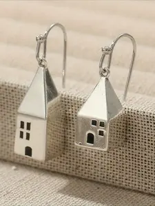 Creative Retro Copper Material, Hand-Carved House-Shaped Lady Earrings, Hook Earrings, Statement Earrings, Friends Of Festival And Banquet Gift Jewelry, Earring Accessories