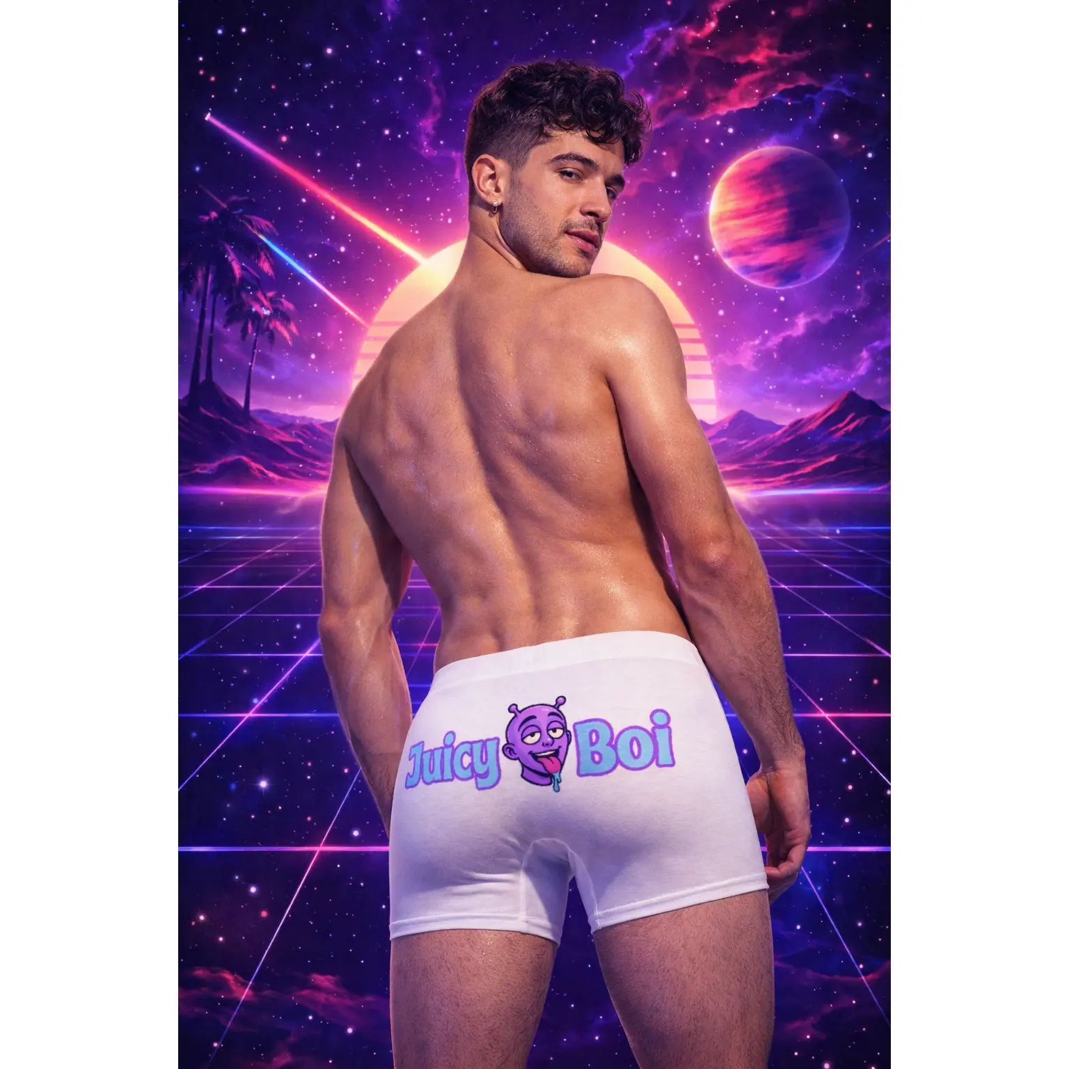 Official Men's Juicy Boi Butt Boxer Briefs - Menswear, Breathable Spandex Fabric, Elastic Waistband, Soft, Stretchy, Ass-Lift Fit, Juicy Logo, Polyester Spandex