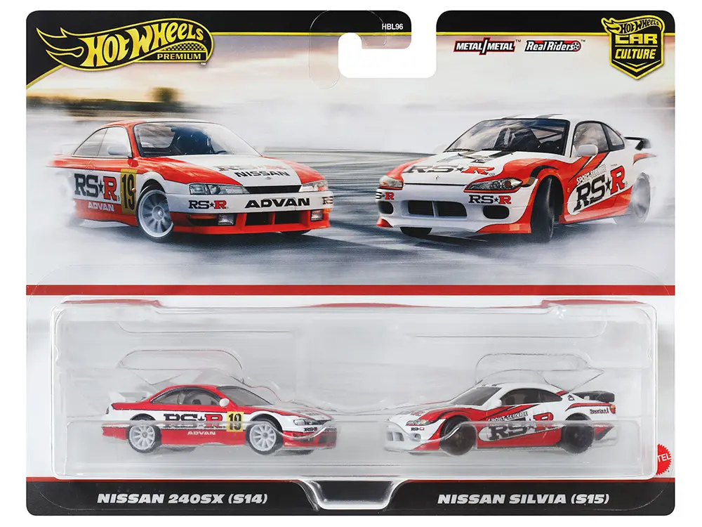 Nissan 240SX (S14) #19 Red and White and Nissan Silvia (S15) Red and White "Car Culture" Set Diecast Model Cars by Hot Wheels