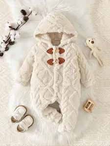 Baby boy's camel coat with hood, delicate and fashionable long-sleeved overalls, soft and comfortable fabric for autumn and winter warmth, daily comfortable outfit, baby boy's crawling suit overalls, Baby Boy Clothes