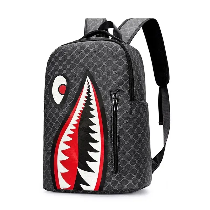 New Double Shoulder Bag Casual Shark Business Large Capacity Men's Backpack Campus Schoolbag Travel Bag