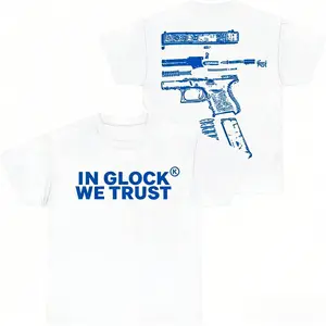 [Sale up to 50%] In Glock We Trust Blue Unisex T-Shirt, Bold & Stylish Tee, Summer Casual Classic Cotton, Trendy Shirt for Gun Enthusiasts Menswear Top
