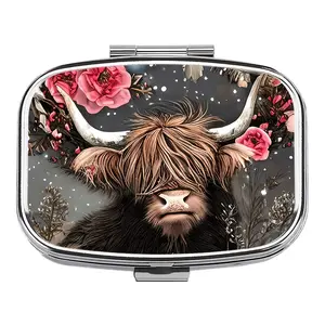 Portable Pill Box, Vitamin Organizer, Supplement Organizer with Cow Eye Design, 2 Compartment, Safe and Easy to Clean, Ideal for Wallets and Travel, Perfect Gift for Health Enthusiasts