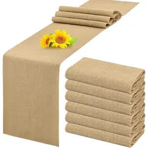 VDS Pack of 10, Burlap 100% Natural Jute Rustic Hessian Table Cloth Centrepiece for Wedding Bridal Shower Birthday Event Banquet Table Decoration (Size 12X108 Inch)(Natural Beige)