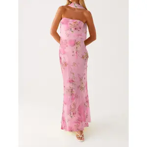 2025 New Arrival Women Summer Printed Tube Top Dress (including Scarf) Summer Long Dress for Vocation Womenwear