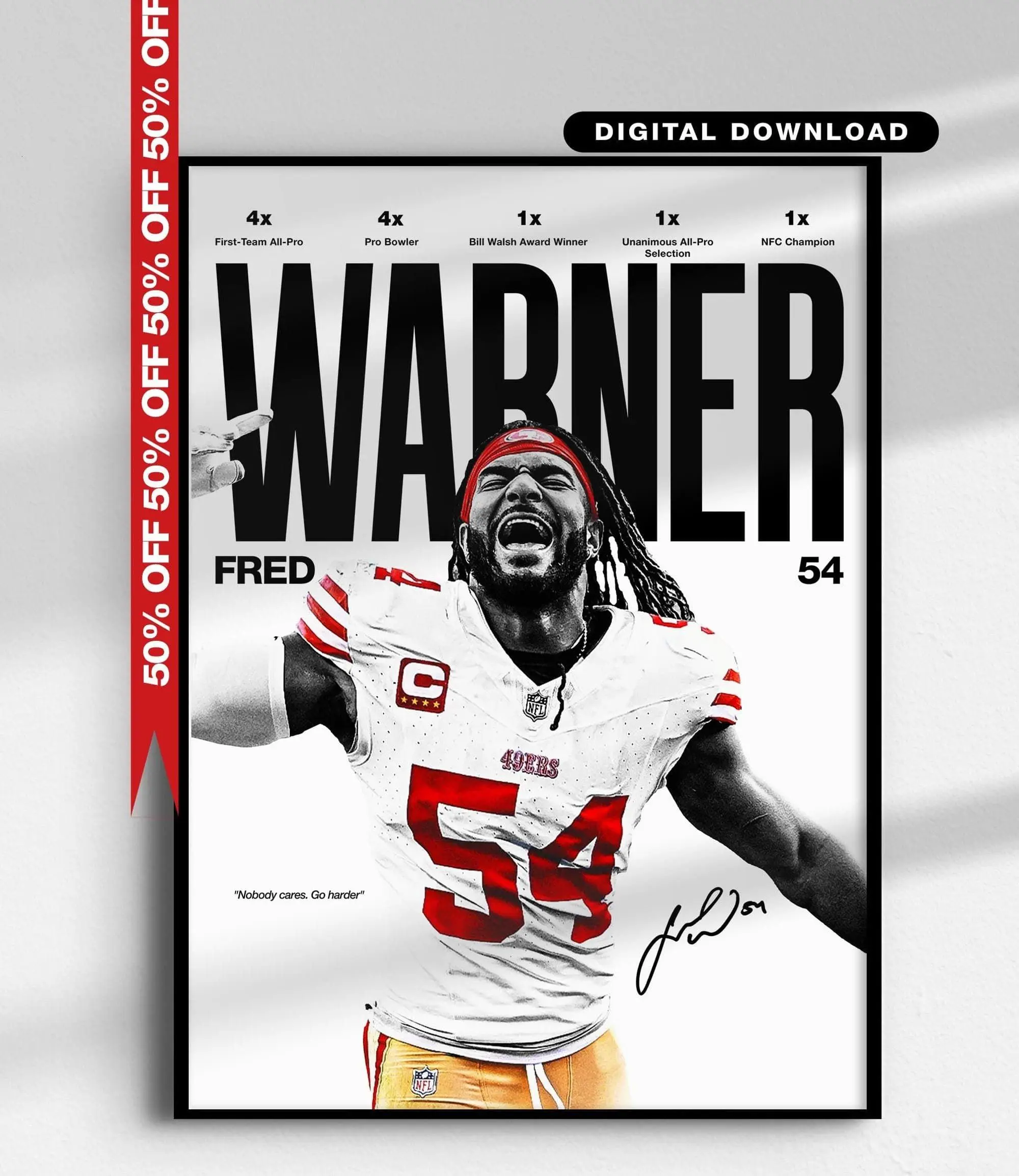 Fred Warner Poster, San Francisco 49ers Wall Art,49ers Fan Gift, Home Decor( Unframed - Print Only )