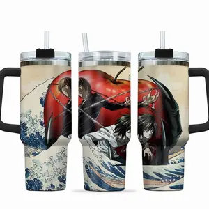 [Sip40 Otaku] Light Yagami x L Lawliet 40oz Stainless Steel Tumbler With Handle – Death Note Anime Cup, Light Yagami Tumbler, L Detective Mug, Ryuk Inspired Travel Cup, Psychological Thriller Manga Cup, Vintage Anime Gift for Fans & Collectors