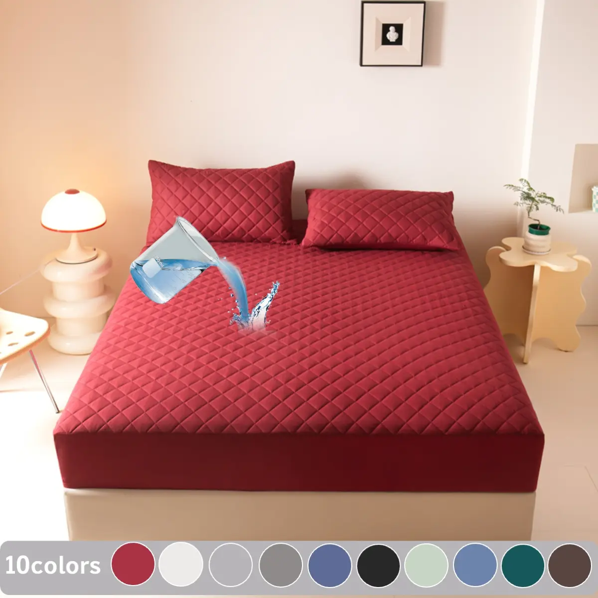 2/3 Piece Waterproof Cooling Mattress Protector Set, Waterproof Bed Pads – Includes Fitted Sheet & Mattress Cover with Deep Pocket, Soft, Noiseless, Breathable, Stain-Resistant, Machine Washable, with Pillowcases for Bedroom, Guest Room, Dorm, Hotels