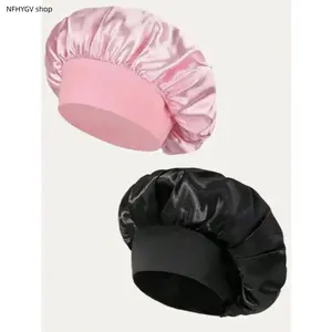2-pack Silk Sleep Cap, Satin Hair Cap, Women Wide Brim High Elasticity Cap, Charmeuse Sleep Cap, High-End Satin Hair Care Cap, Curly Hair Silk Headband