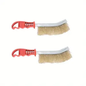 2PCS, Wire Brush, Copper Plated Wire Knife Type Brush, Plastic Handle Cleaning Industrial Wire Brush, Copper Wire Rust Brush, Barbecue Wire Brush, Polishing Brush, Cleaning Supplies, Cleaning Tool