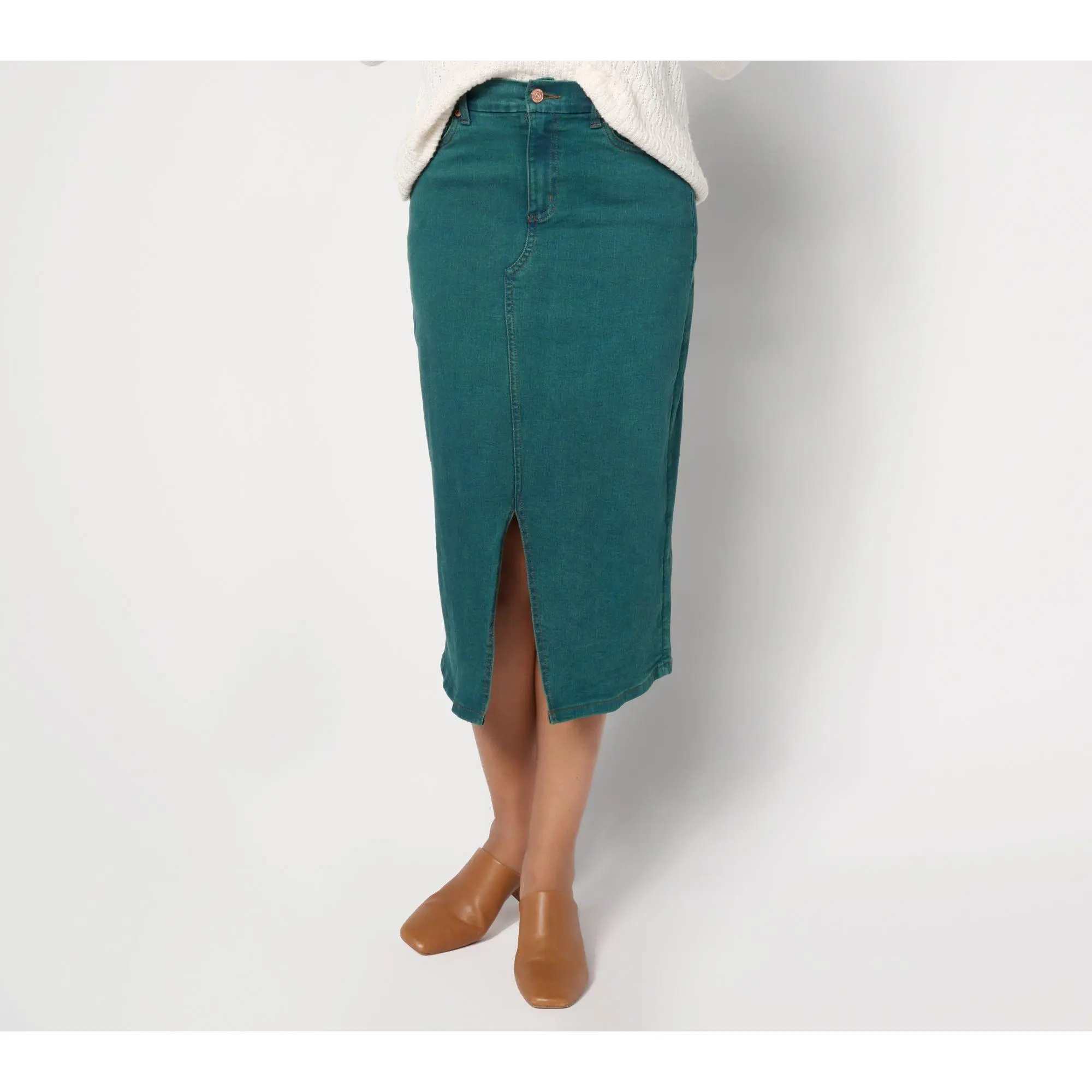 Denim & Co. Canyon Retreat Easy Stretch Overdye Skirt Midi Skirt