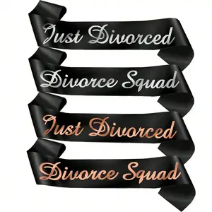 Silver rose gold foil belt set to celebrate a recent divorce - Polyester blend adult party belt - Divorce Squad theme - Suitable for divorce parties, singles celebrations, and unique breakup gifts - Party Accessories, Party Supply