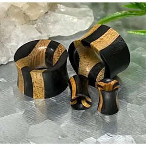 PAIR Striped Ebony Jackfruit Wood Tunnel Plugs 4g through 1"