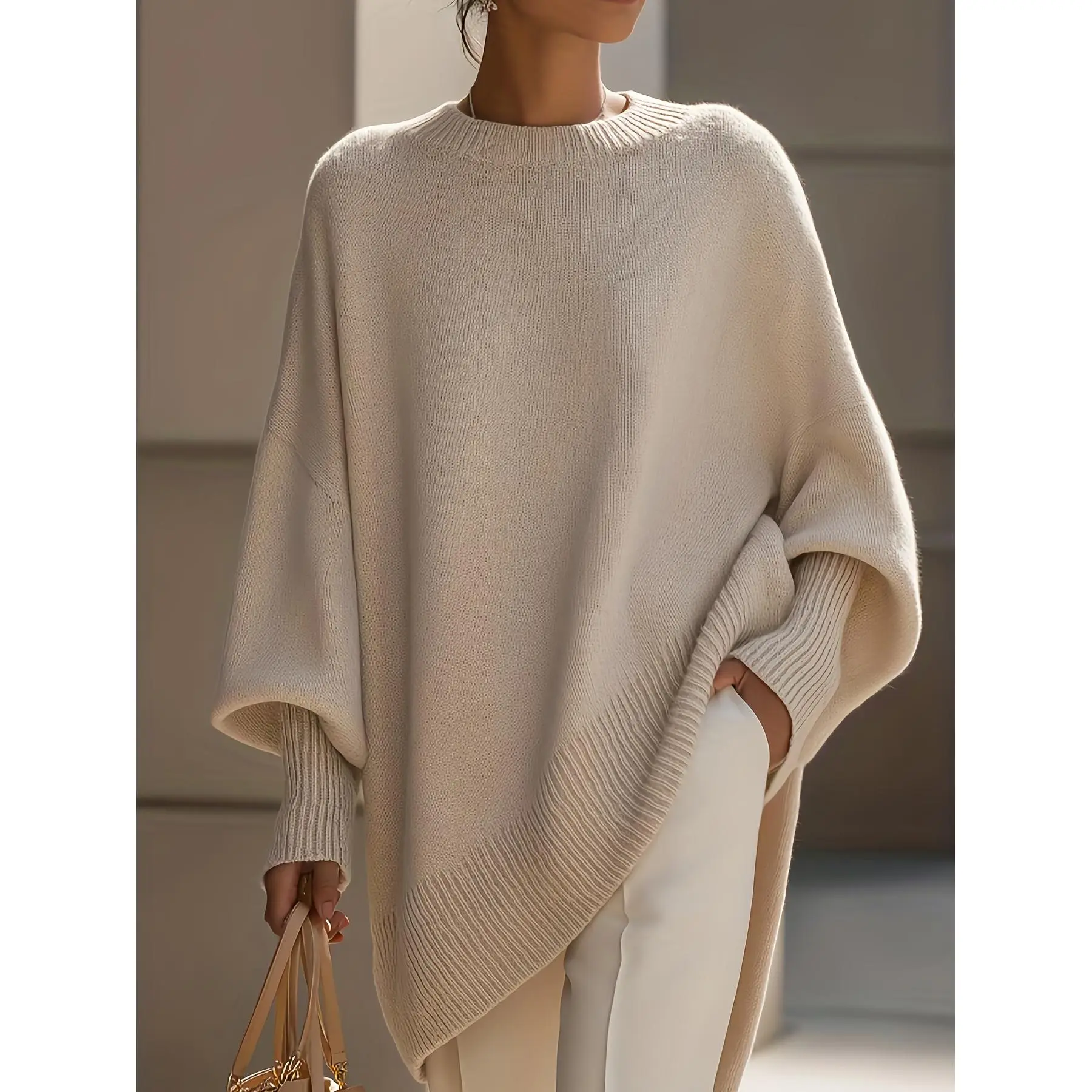 ChromaChic LEE Women's Loose Round Neck Thick Knit Tops, Cozy Soft Knitting Fabric Sweater for Autumn Winter Casual Home Wear