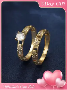 Fashion Hollow Out Design Artificial Zircon Inlaid Rings, Elegant Luxury Ring for Women & Men, Trendy All-match & Exquisite Jewelry for Birthday Gift, Artificial Gemstone Ring