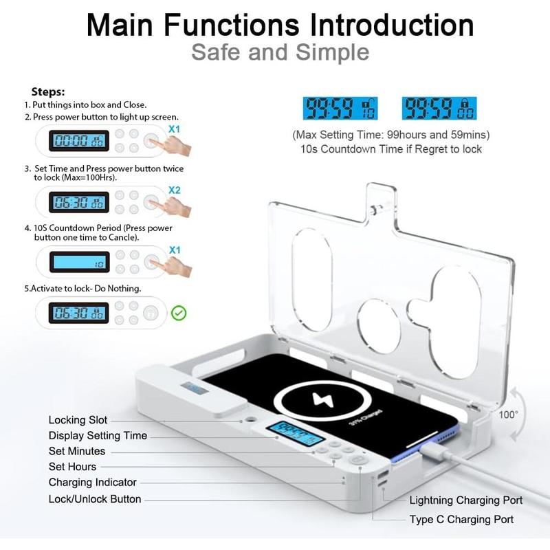 Portable  Auto Phone Timer Lock Box for  and Android Phones, Self-Control Timer Locker to Help ,Students, Adults Focus , Excessive , Mobile Phone Addiction()