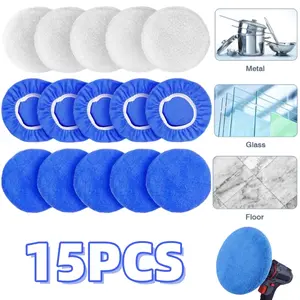 15-Piece Multi-Purpose Orbital Buffer Polisher Pad Bonnet Set, 5-6 in Microfiber Orbital Pad Covers for Car and Home Floor Polishing (Home Care Supplies)
